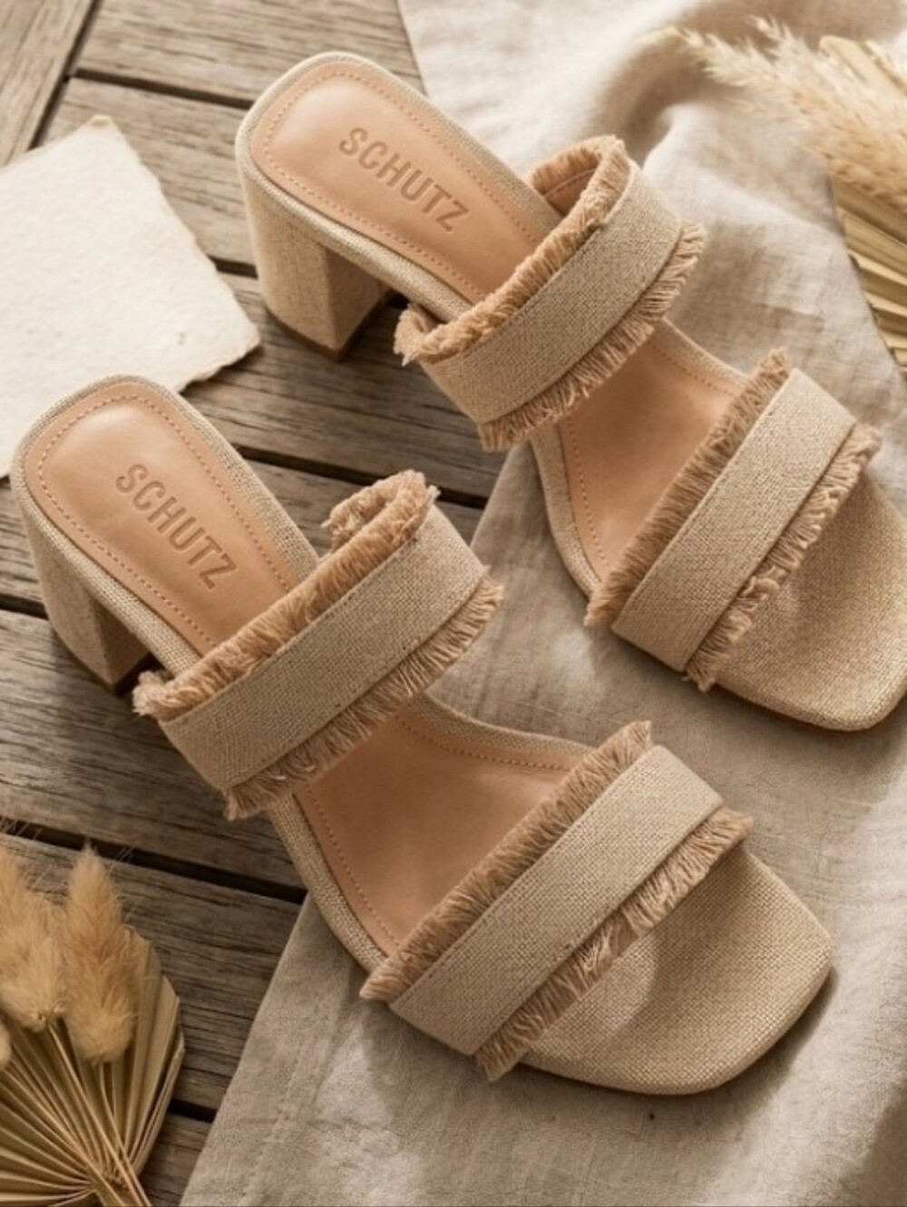 SCHUTZ Beige Fringed Double-Band Block Heel Mules 8B